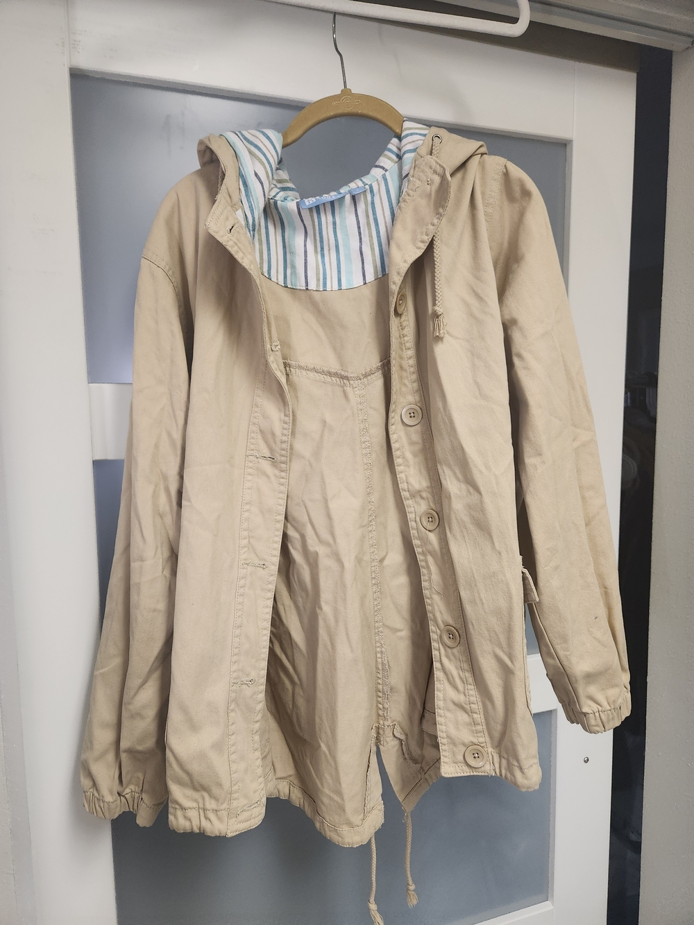 Koret Beige Hooded Raincoat with Striped Lining